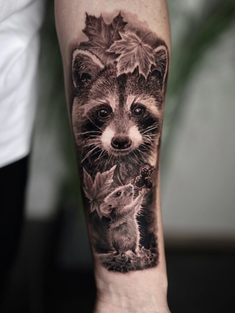 Artistic custom tattoo piece on the upper arm, showcasing the unique style of Artlex.